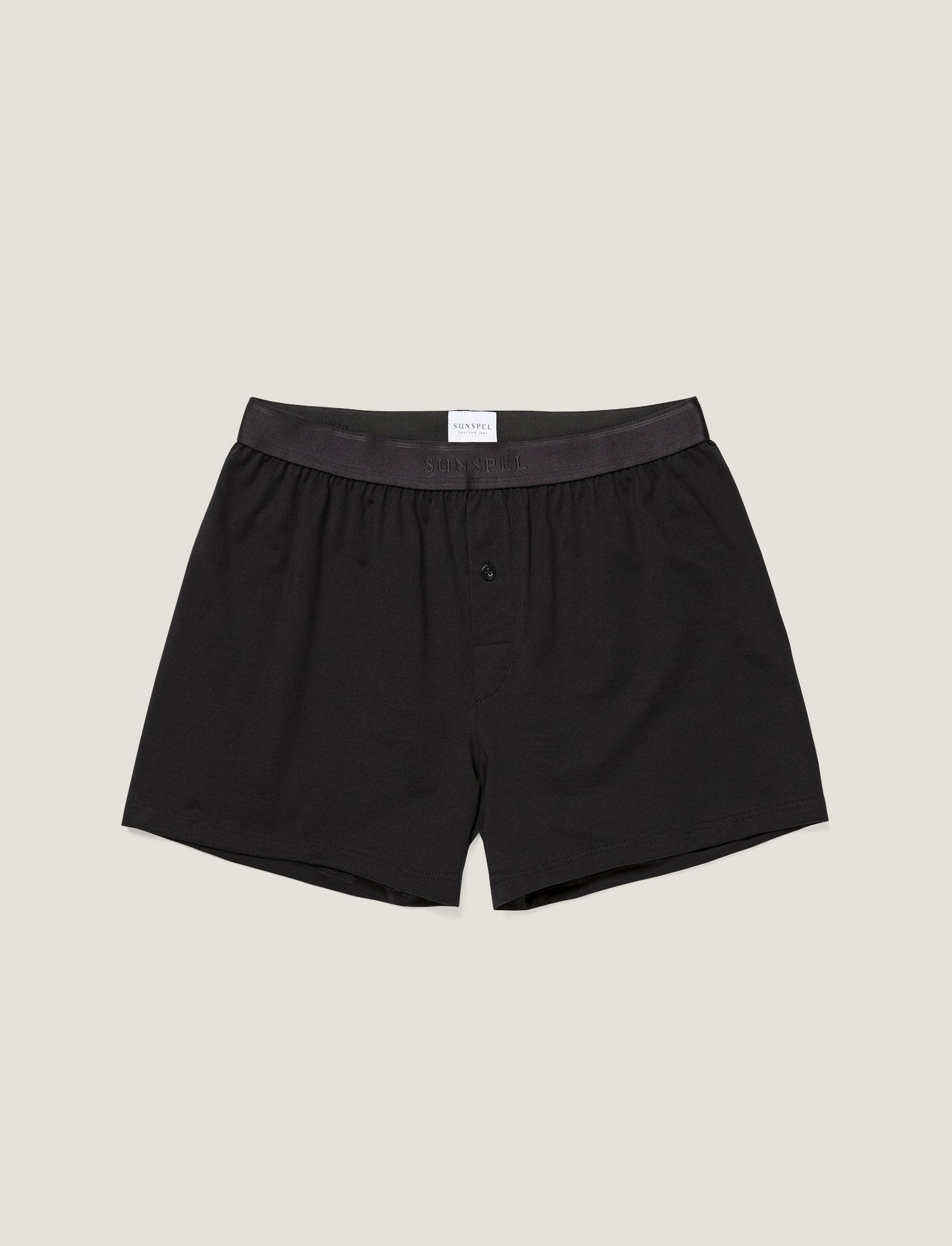 Men's Superfine Cotton One-Button Boxer Shorts in Black