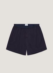 Men's Superfine Cotton One-Button Boxer Shorts in Navy