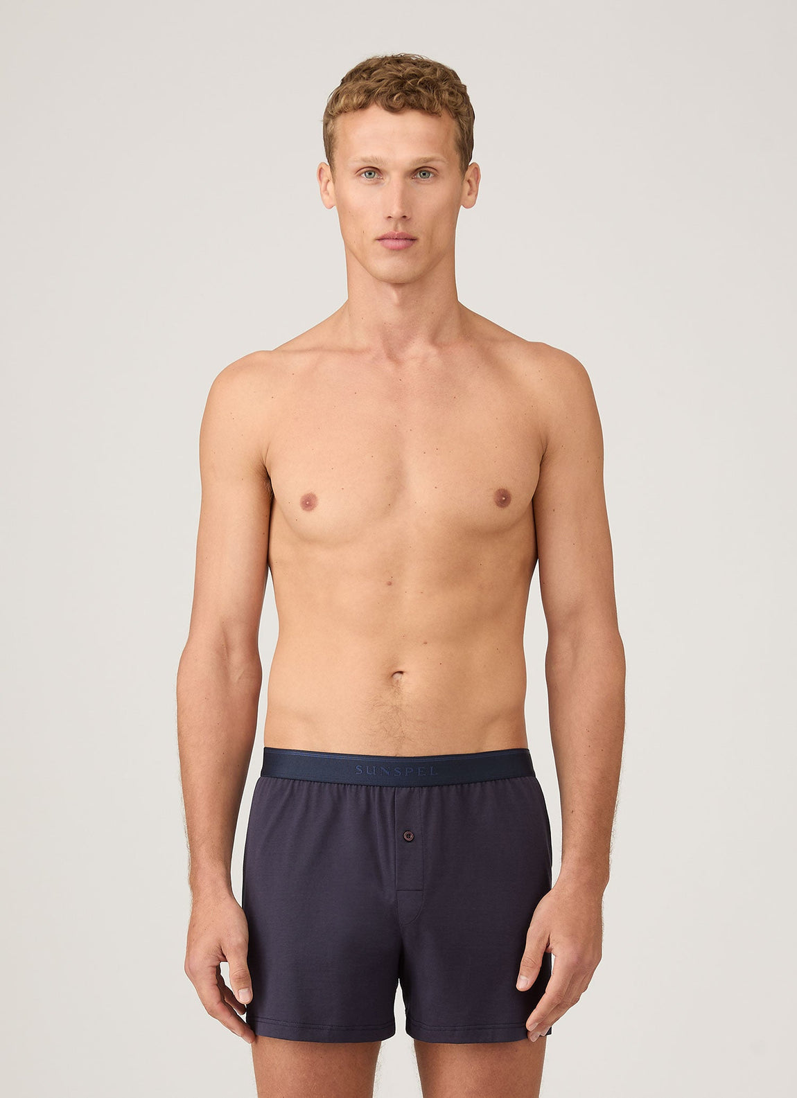 Men's Superfine Cotton One-Button Boxer Short in Navy