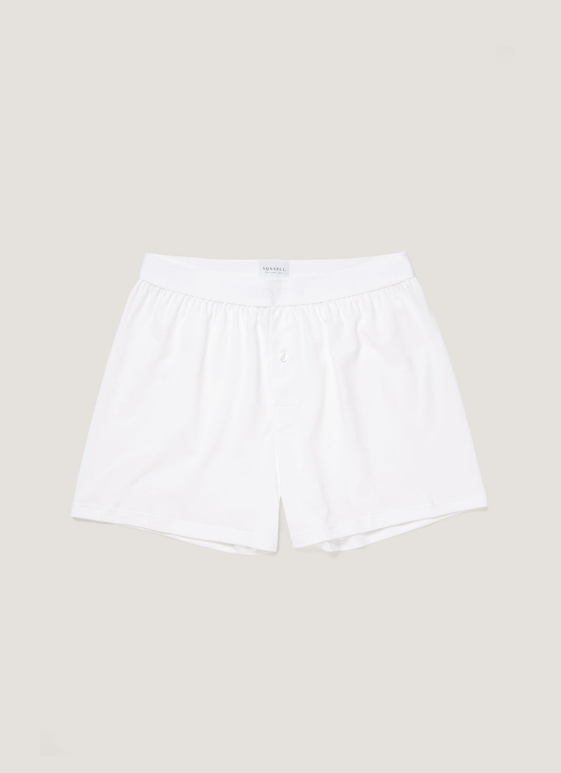 Men's Superfine Cotton One-Button Boxer Shorts in White