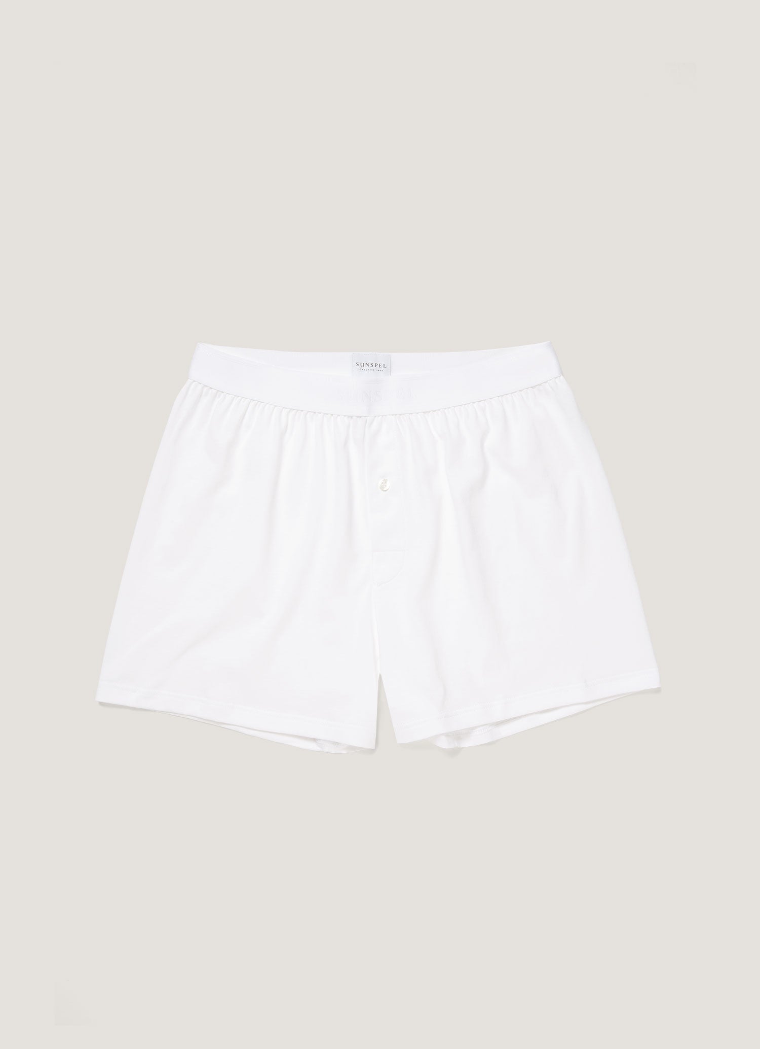 Men's Superfine Cotton One-Button Boxer Shorts in White