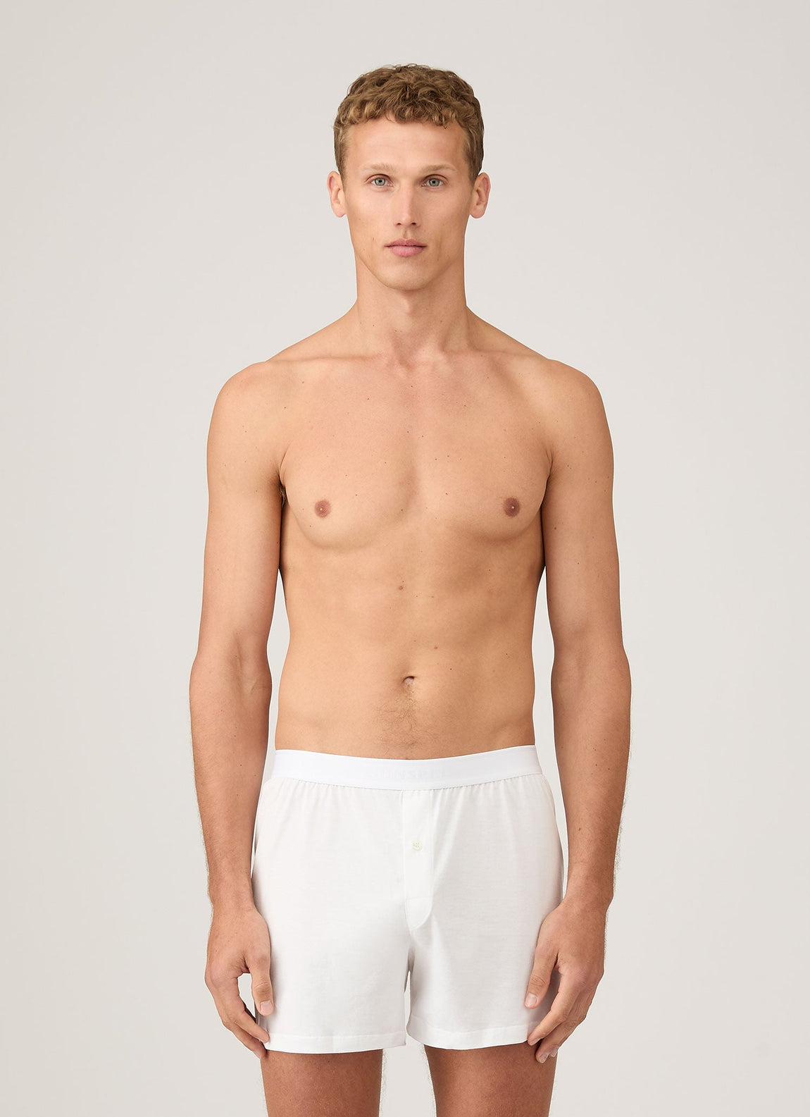Men's Superfine Cotton One-Button Boxer Shorts in White