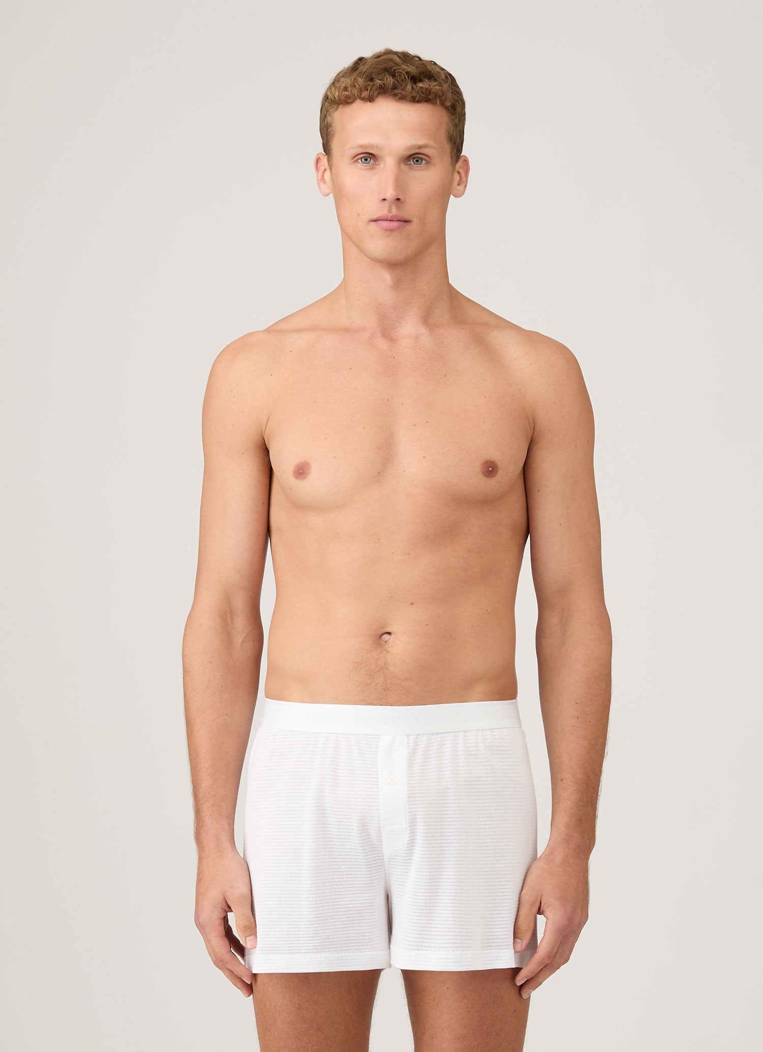 Men's Cellular Cotton One-Button Boxer Shorts in White