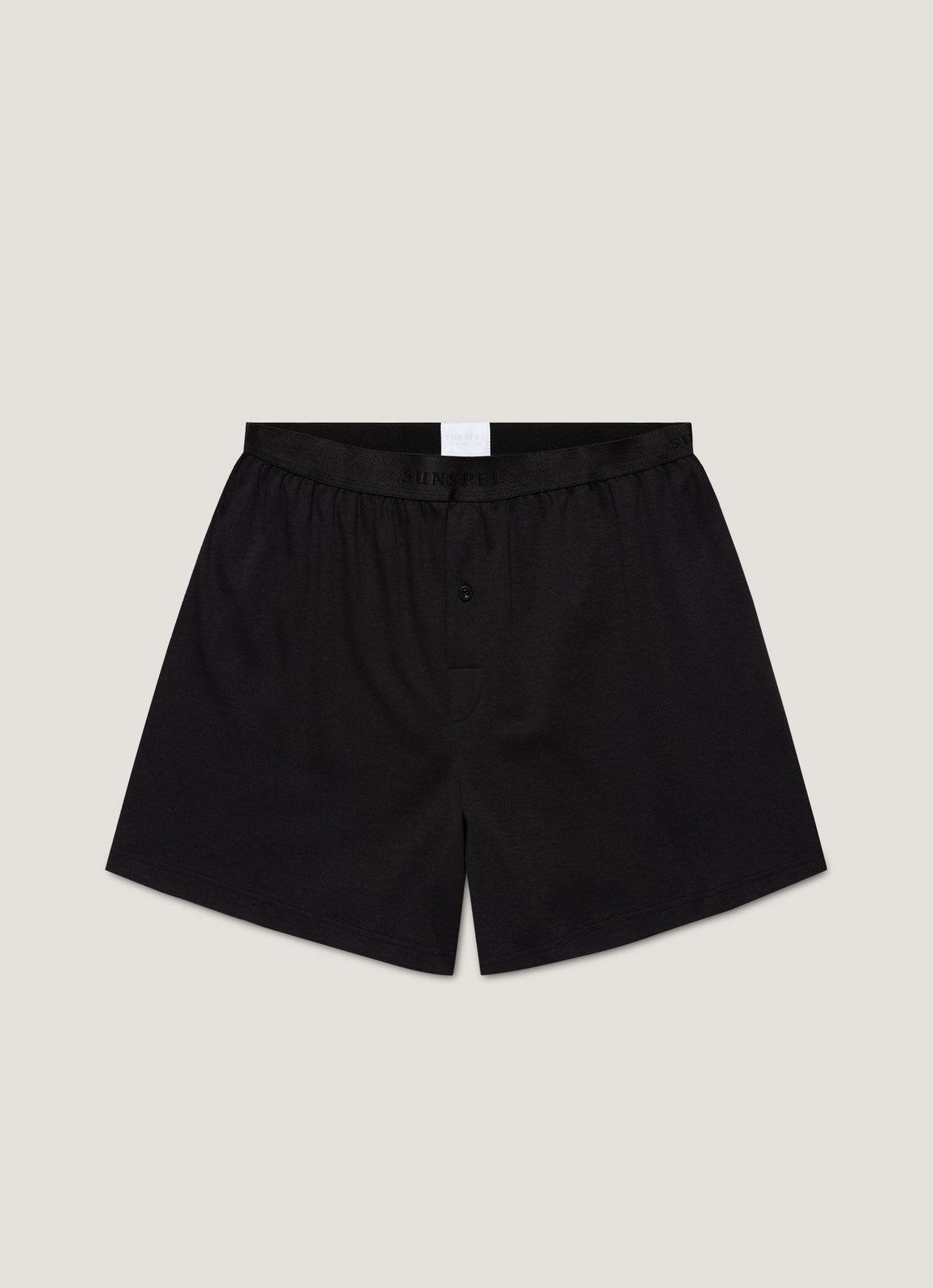 Men's Sea Island Cotton One-Button Boxer Shorts in Black