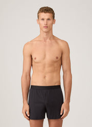Men's Sea Island Cotton One-Button Boxer Shorts in Black