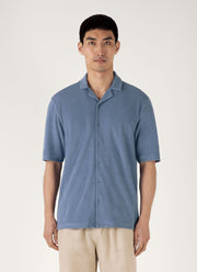 Men's Towelling Camp Collar Shirt in Vintage Blue