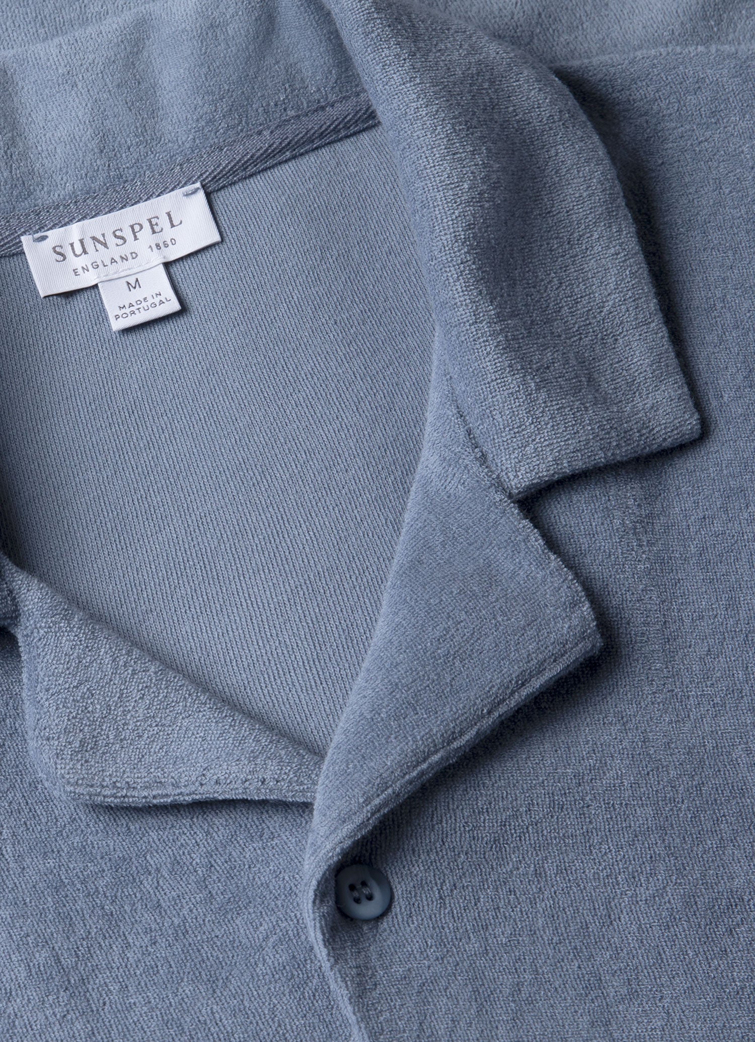 Men's Towelling Camp Collar Shirt in Vintage Blue