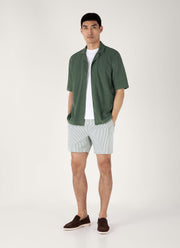 Men's Towelling Camp Collar Shirt in Dusk Green