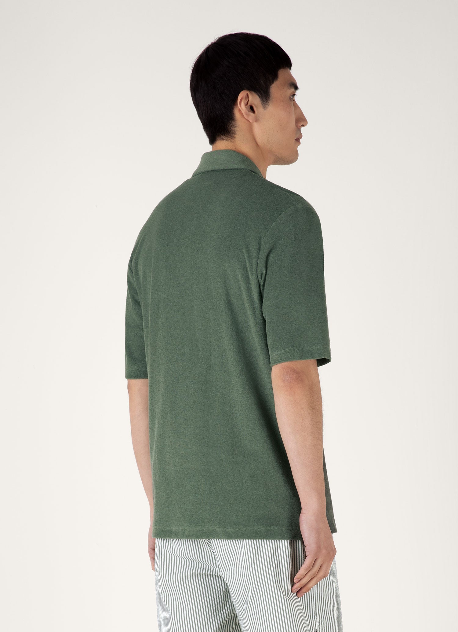 Men's Towelling Camp Collar Shirt in Dusk Green