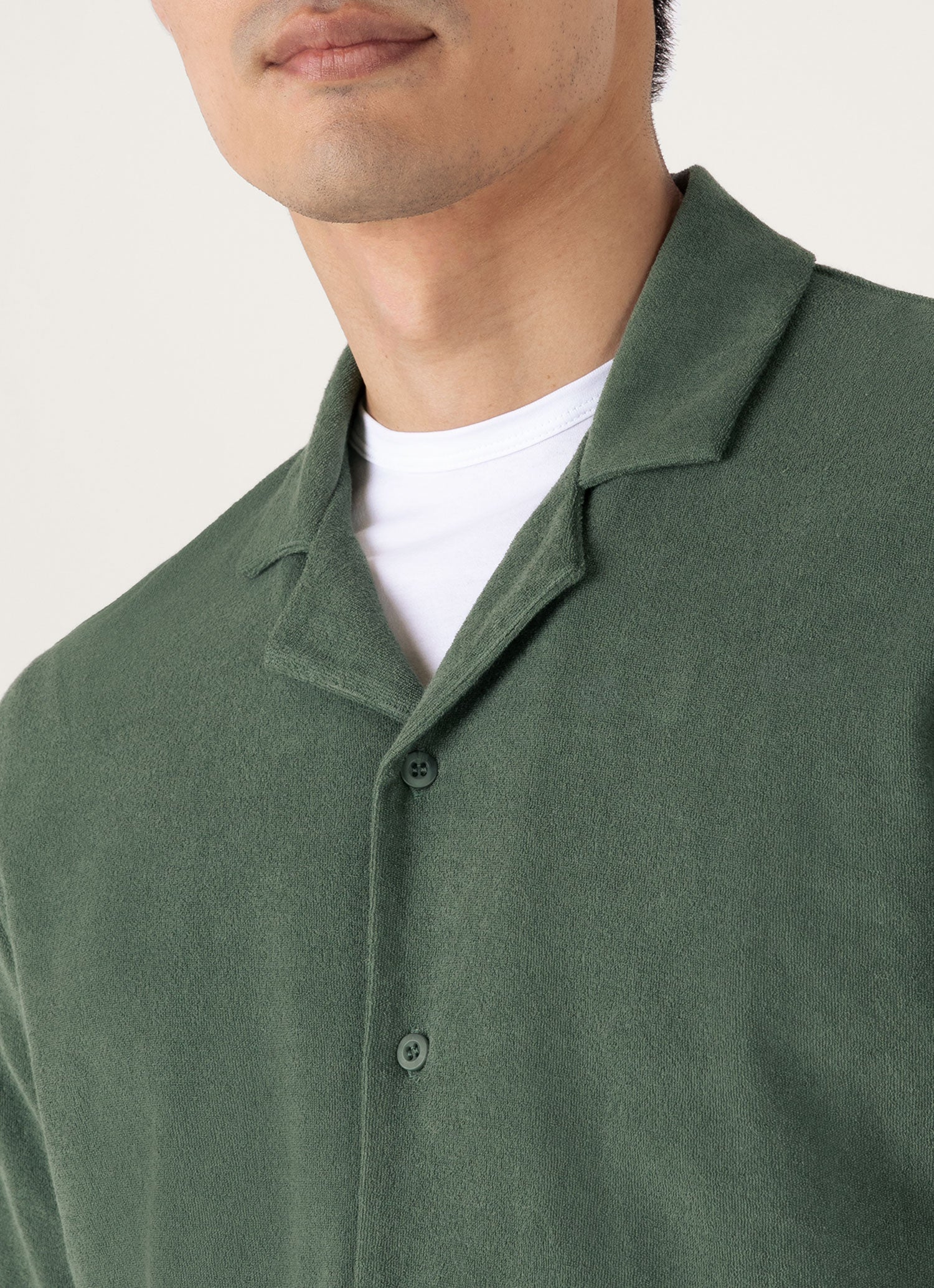 Men's Towelling Camp Collar Shirt in Dusk Green