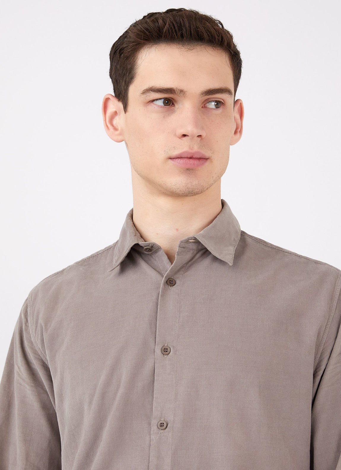 Men's Fine Cord Shirt in Umber Brown