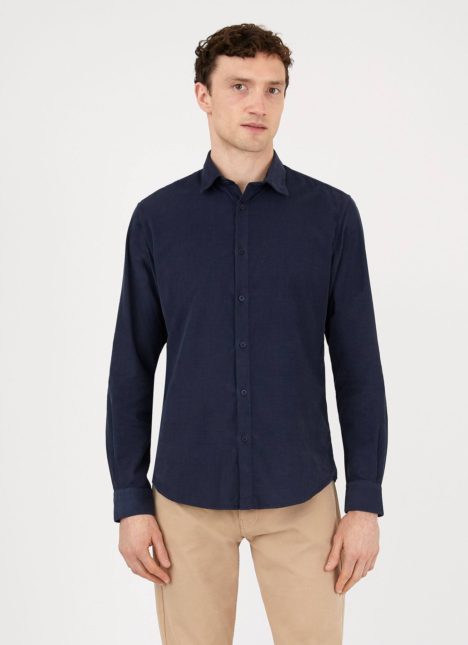 Men's Fine Cord Shirt in Navy