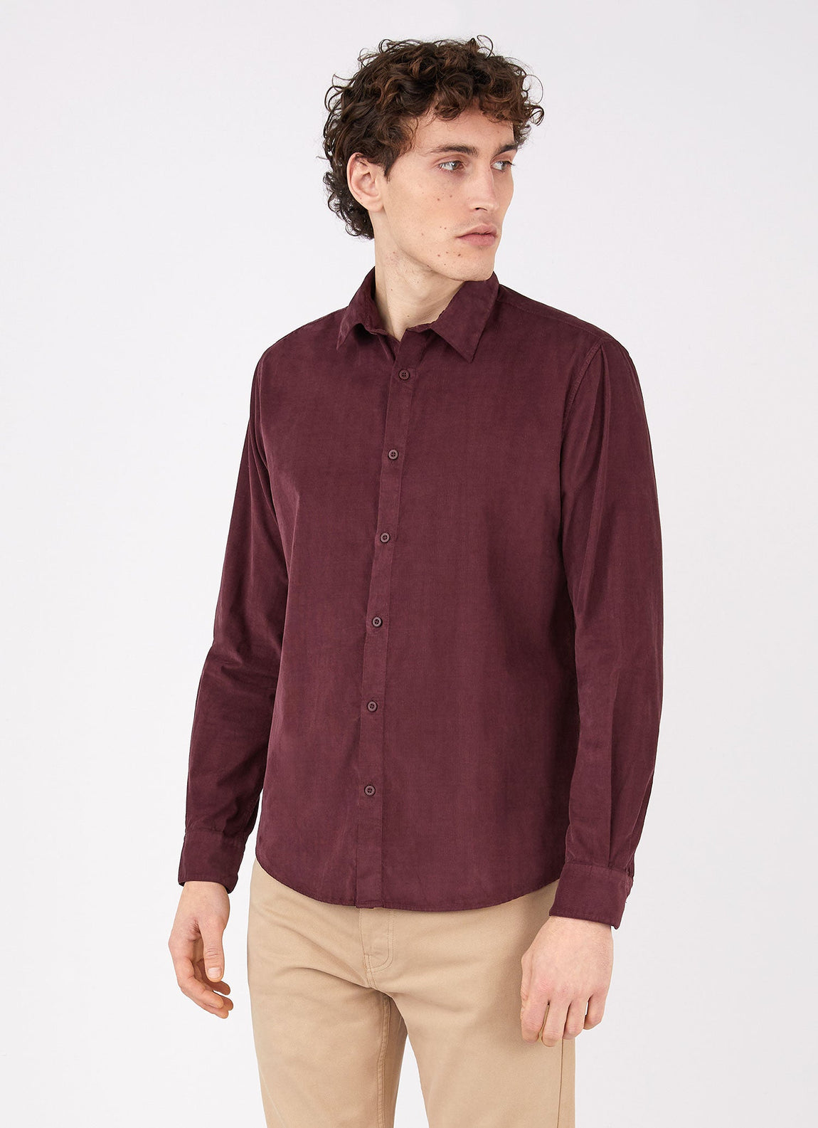 Men's Fine Cord Shirt in Port