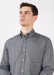 Men's Button Down Flannel Shirt in Mid Grey Melange
