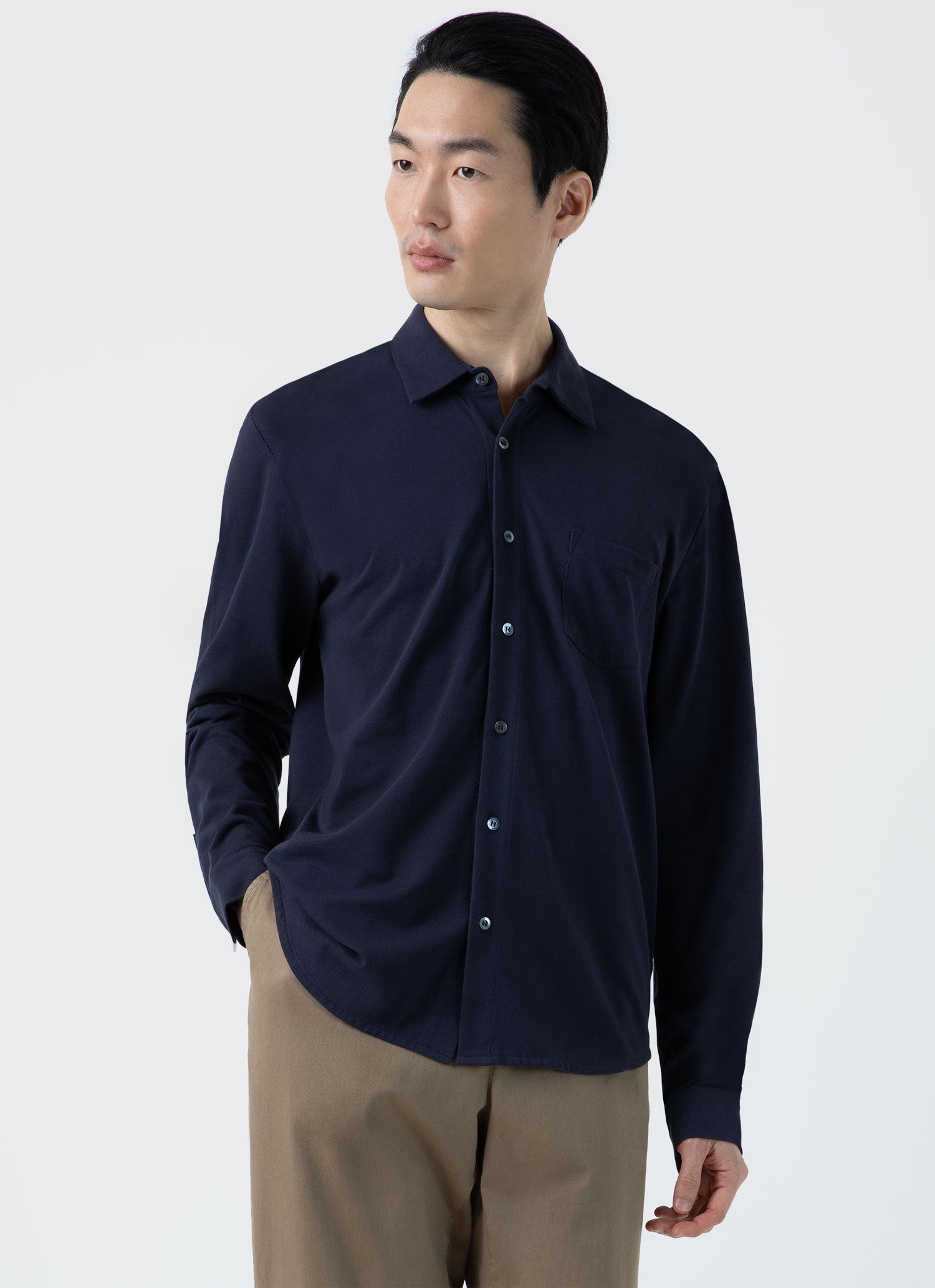 Men's Piqué Shirt in Navy