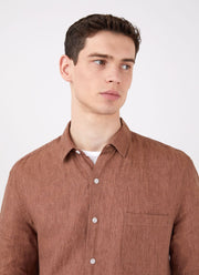 Men's Short Sleeve Linen Shirt in Gingerbread
