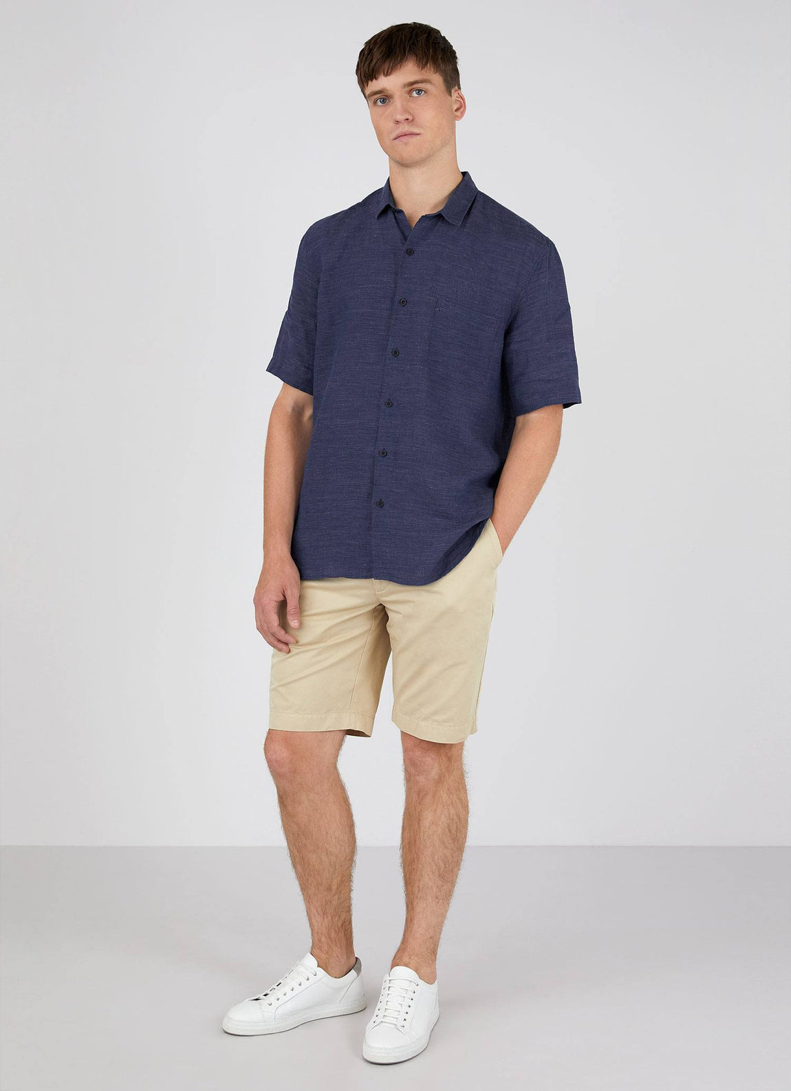 Men's Linen Short Sleeve Shirt in Navy Melange