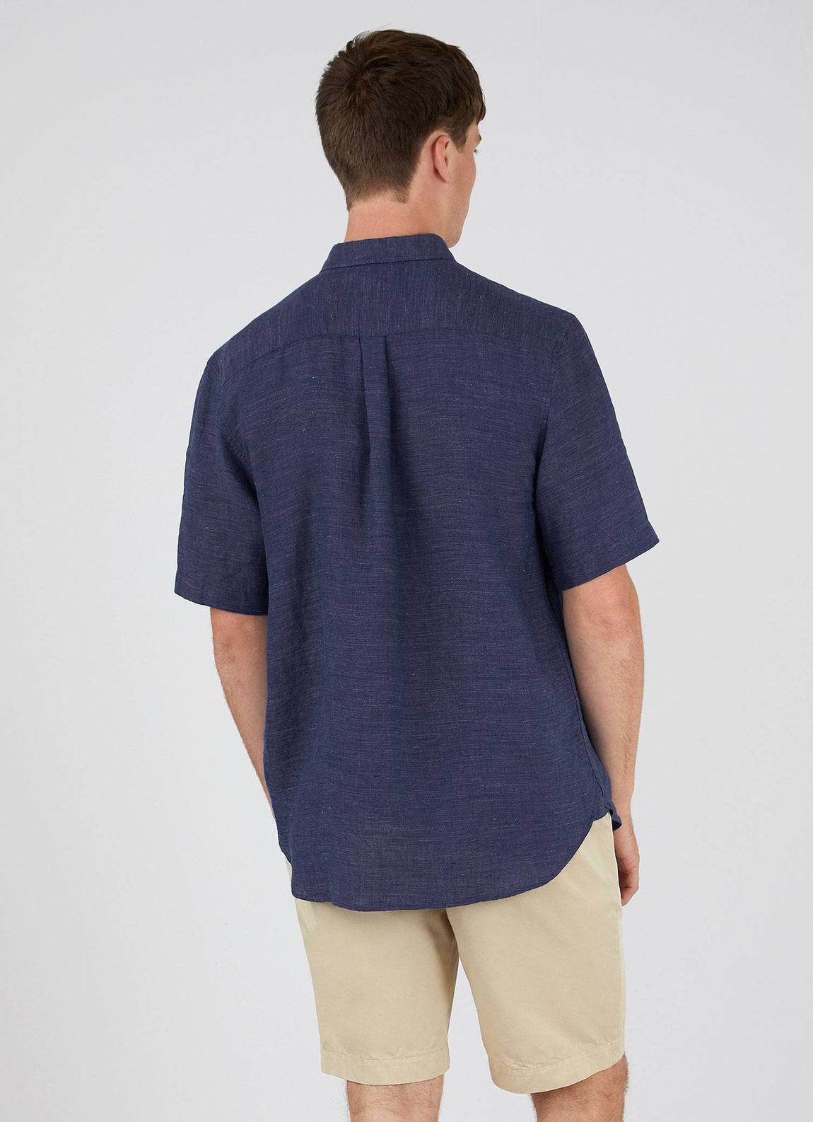 Men's Linen Short Sleeve Shirt in Navy Melange