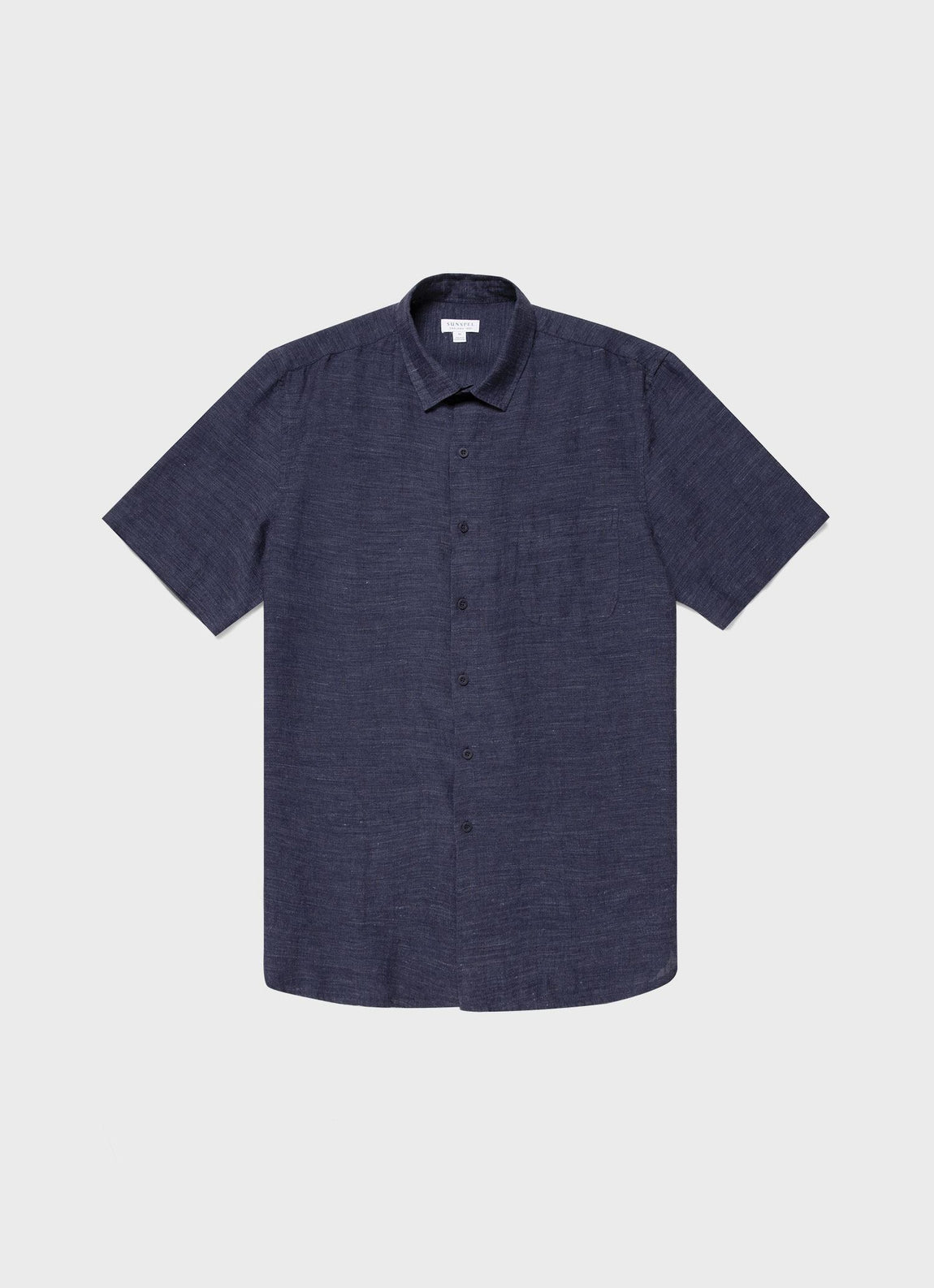Men's Linen Short Sleeve Shirt in Navy Melange