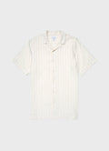 Men's Embroidered Stripe Camp Collar Shirt in Ecru