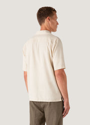 Men's Loose Weave Check Camp Collar Shirt in Ecru