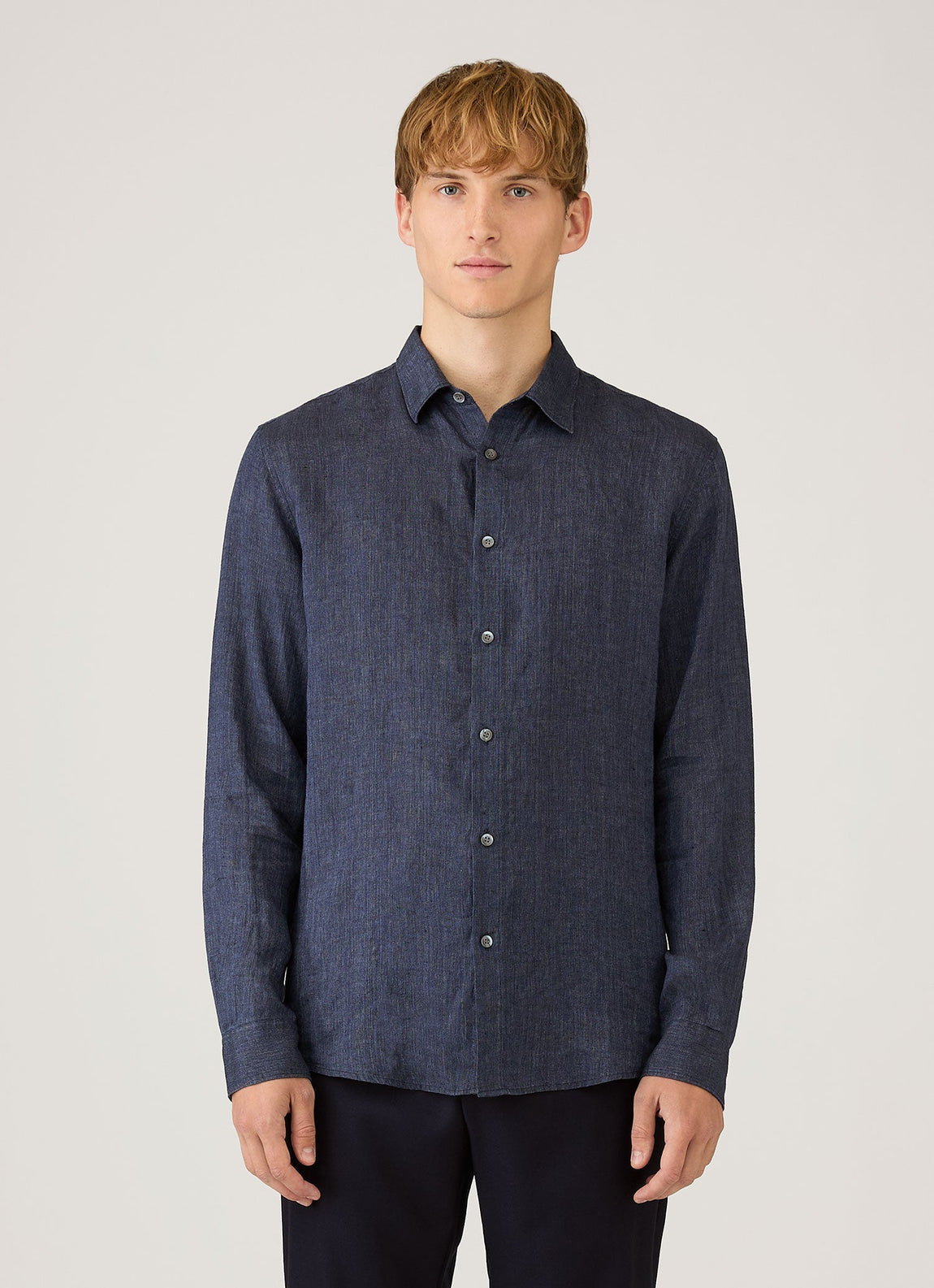 Men's Linen Shirt in Navy Melange