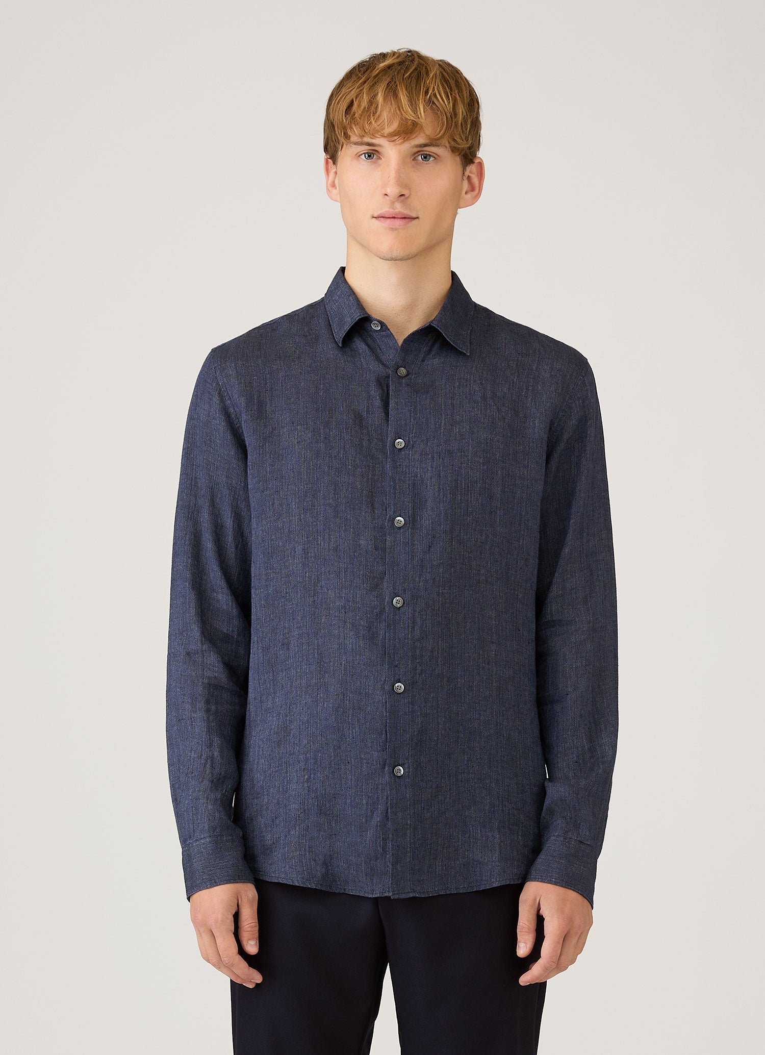 Men's Linen Shirt in Navy Melange