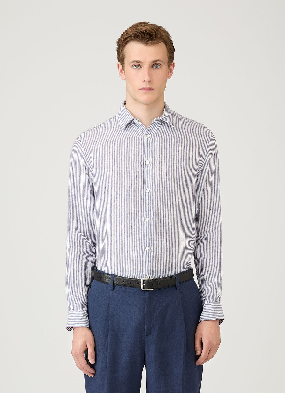 Men's Linen Shirt in Navy/White