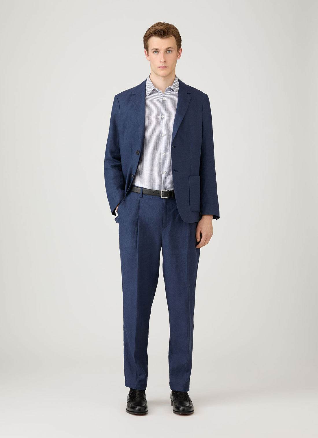 Men's Linen Shirt in Navy/White