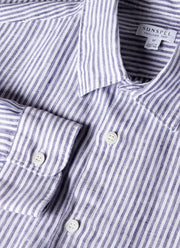 Men's Linen Shirt in Navy/White