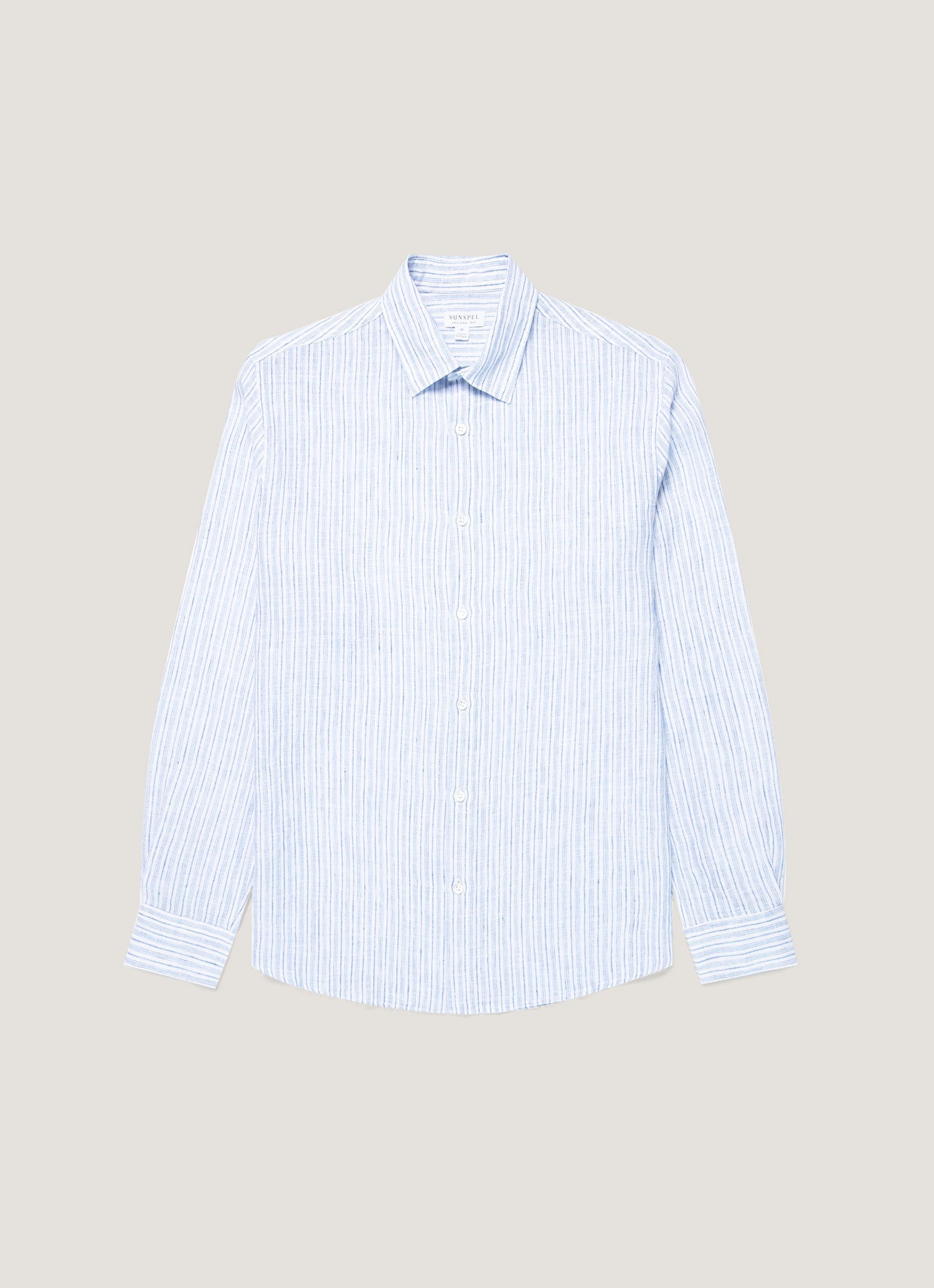 Men's Linen Shirt in Sky Blue/Navy