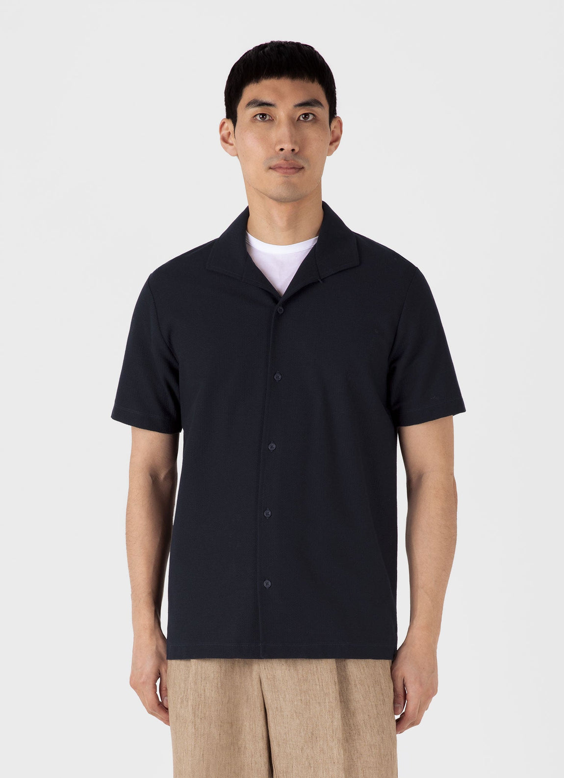 Men's Short Sleeve Textured Jersey Shirt in Midnight Navy