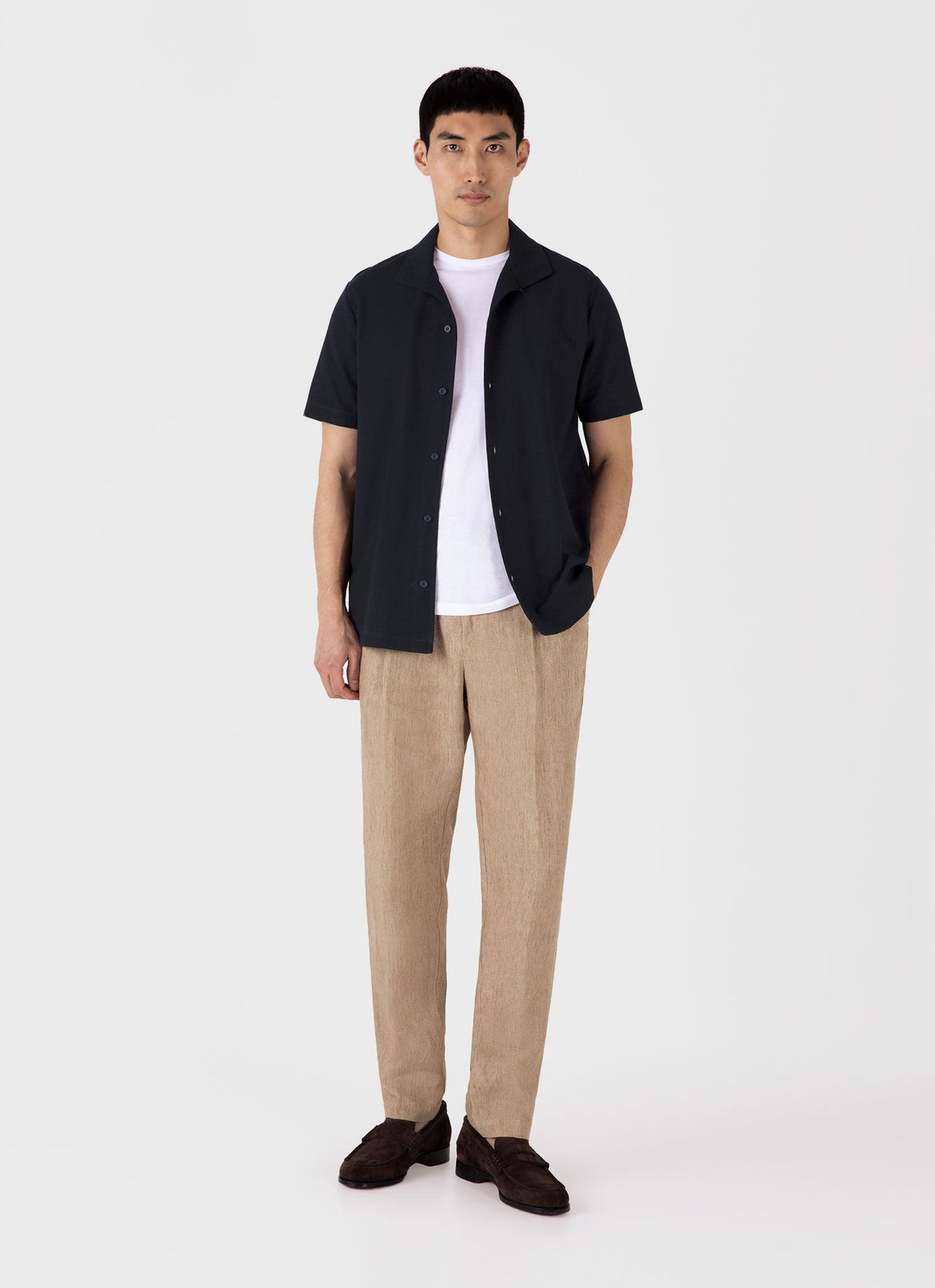 Men's Short Sleeve Textured Jersey Shirt in Midnight Navy