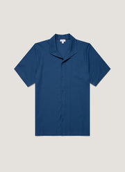 Men's Short Sleeve Textured Jersey Shirt in Soft Denim