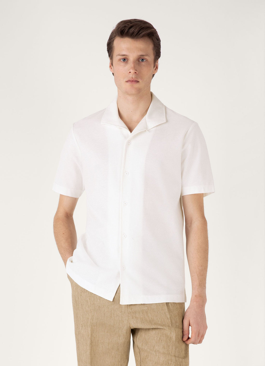 Men's Short Sleeve Textured Jersey Shirt in Ecru