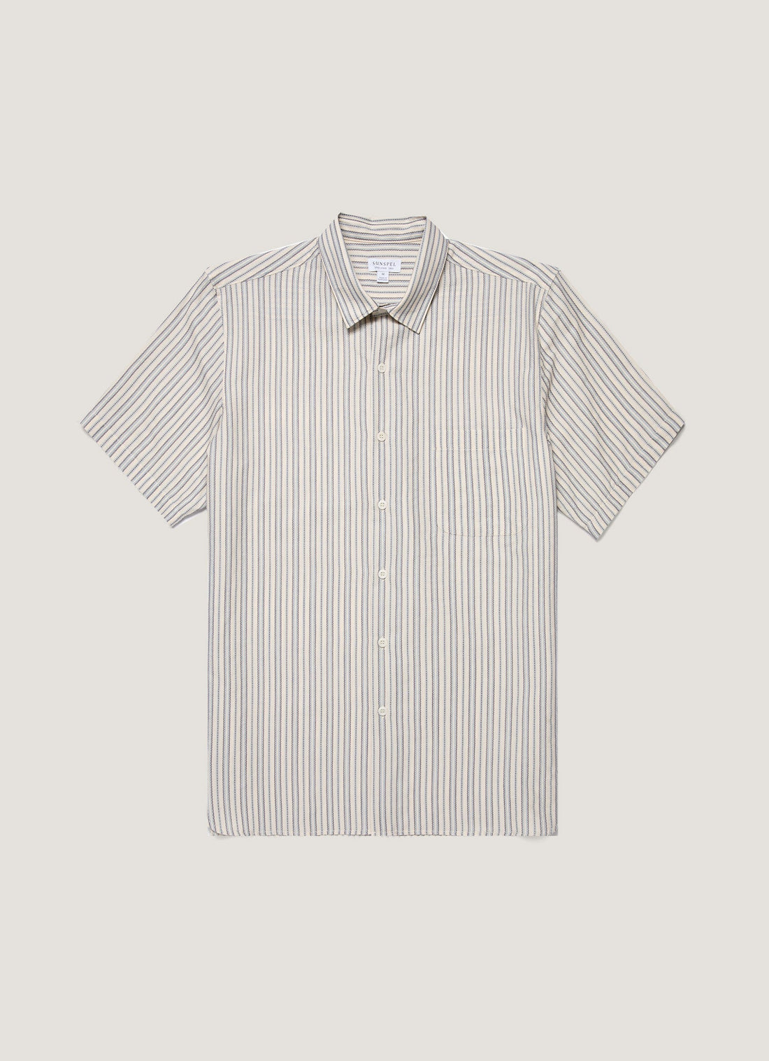 Men's Short Sleeve Vintage Stripe Shirt in Soft Denim/Ecru