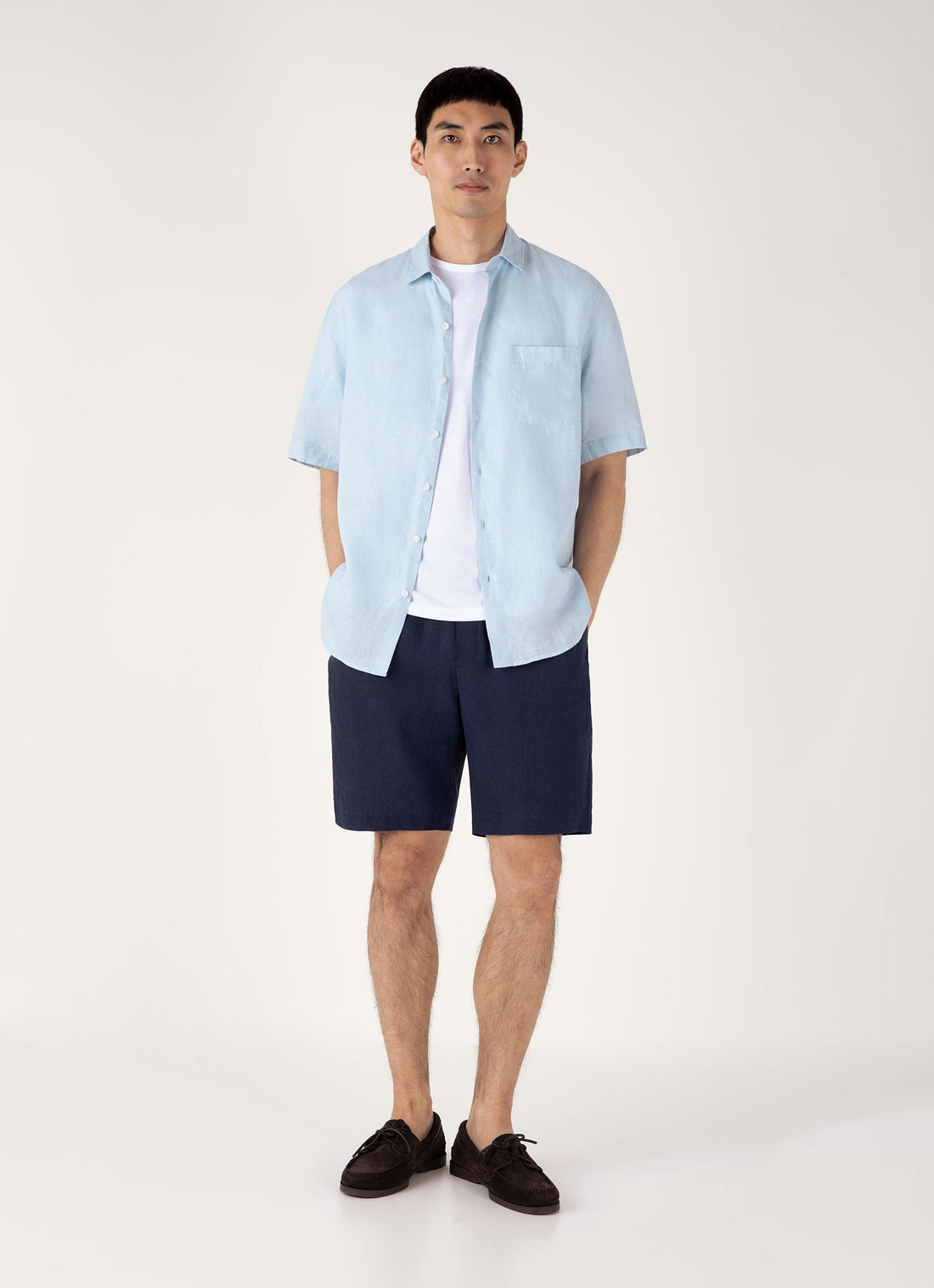 Men's Short Sleeve Linen Shirt in Light Blue