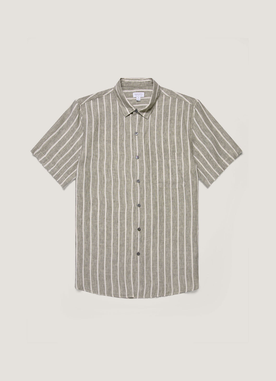 Men's Short Sleeve Linen Shirt in Dusk Green/Ecru