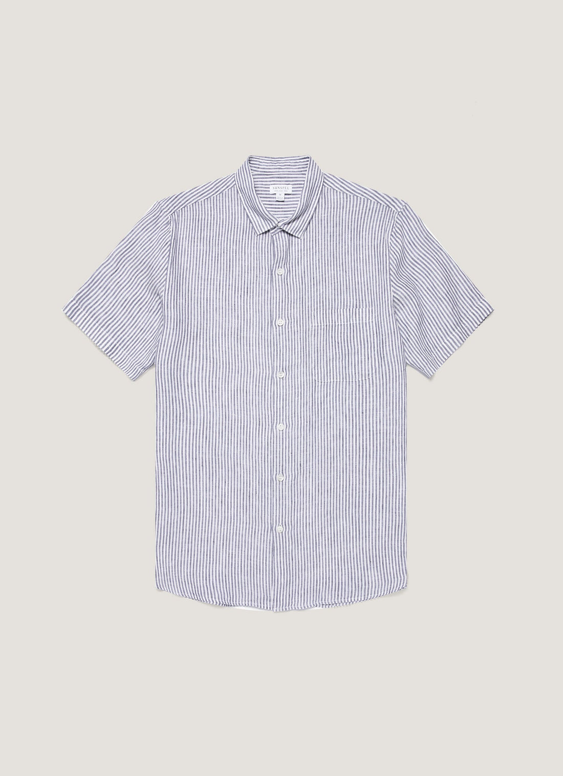 Men's Short Sleeve Linen Shirt in Navy/White Classic Stripe