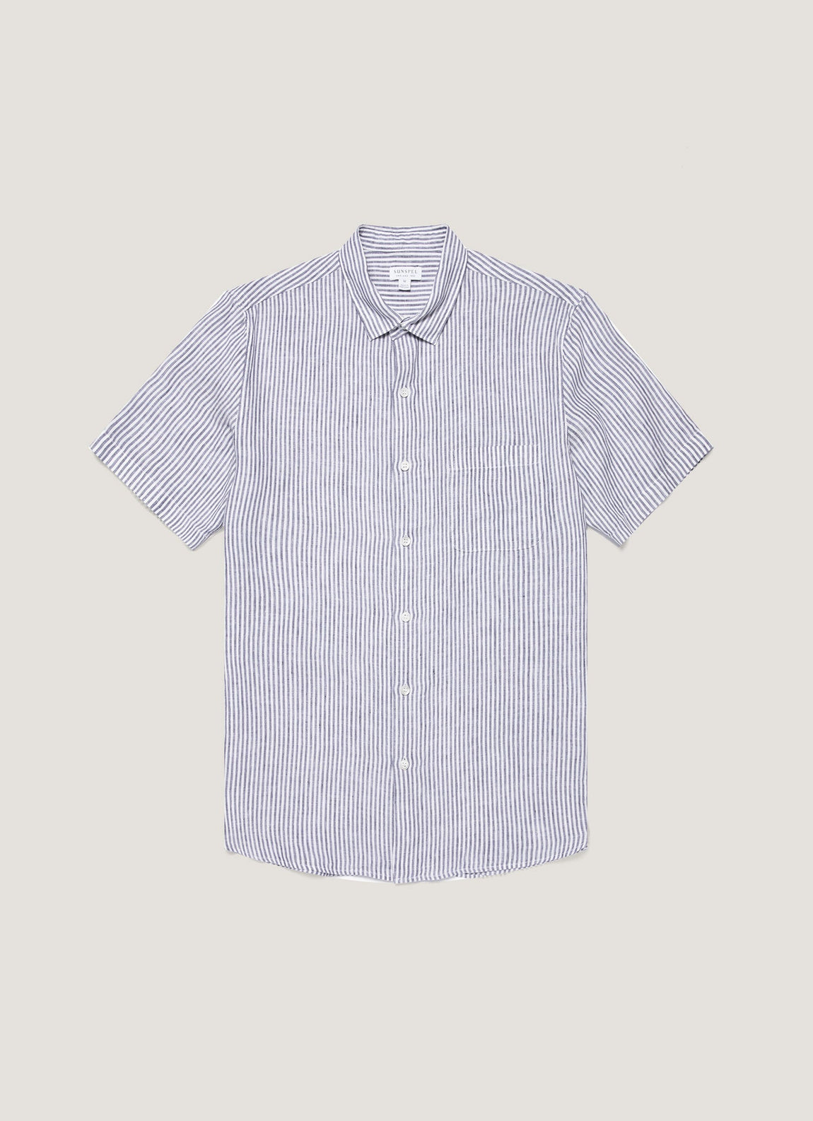Men's Short Sleeve Linen Shirt in Navy/White Classic Stripe