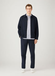 Men's Short Sleeve Linen Shirt in Navy/White Classic Stripe