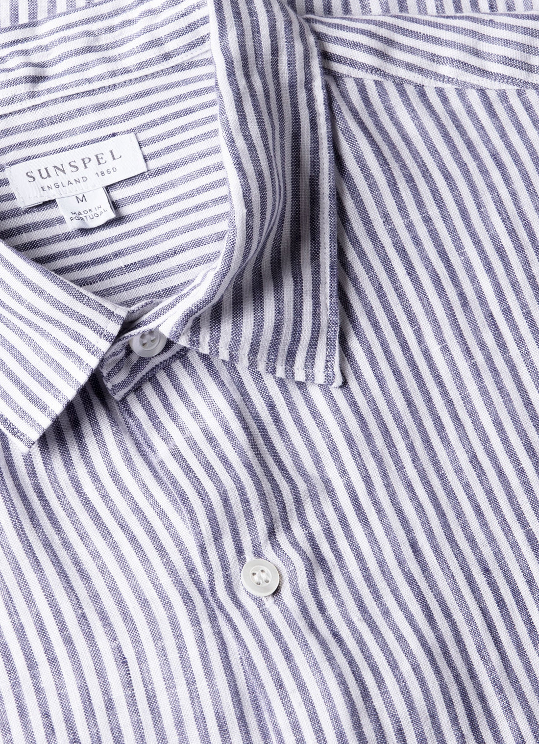 Men's Short Sleeve Linen Shirt in Navy/White Classic Stripe