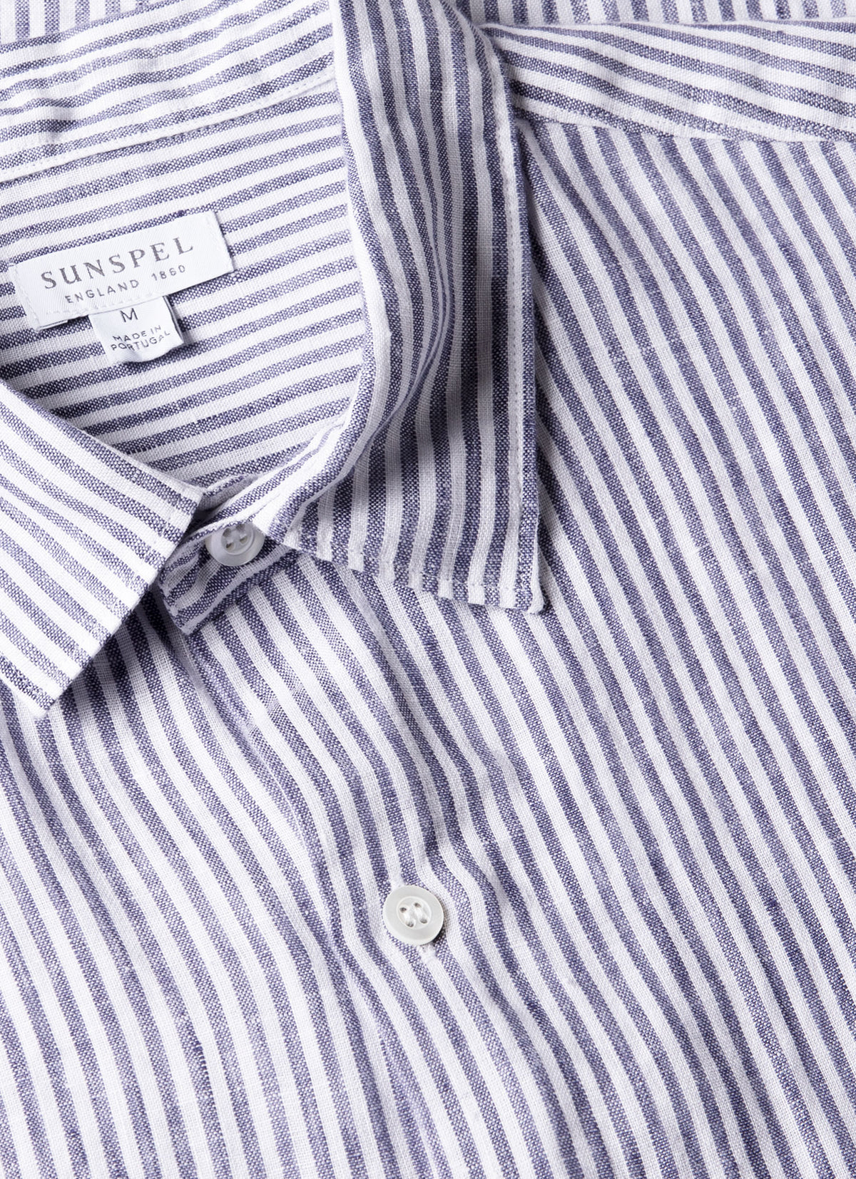 Men's Short Sleeve Linen Shirt in White/Navy