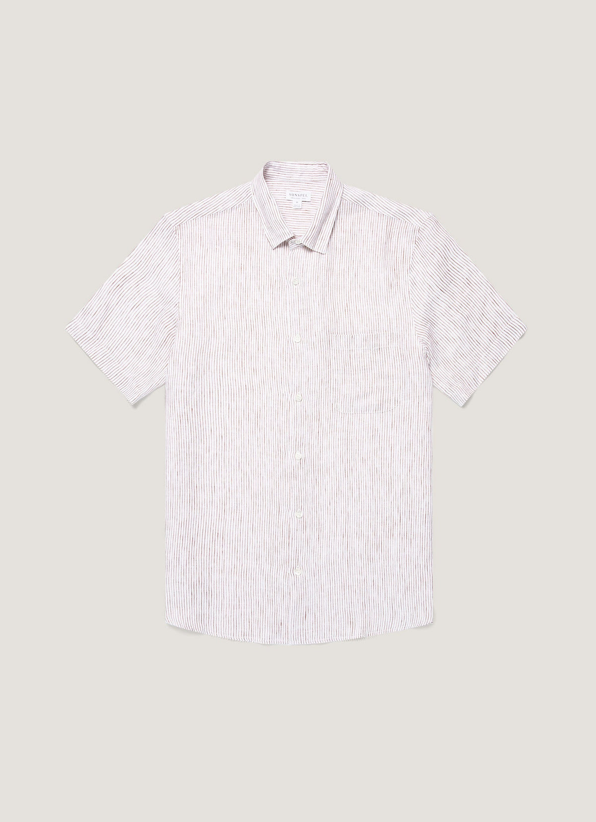 Men's Short Sleeve Linen Shirt in White/Dark Chocolate