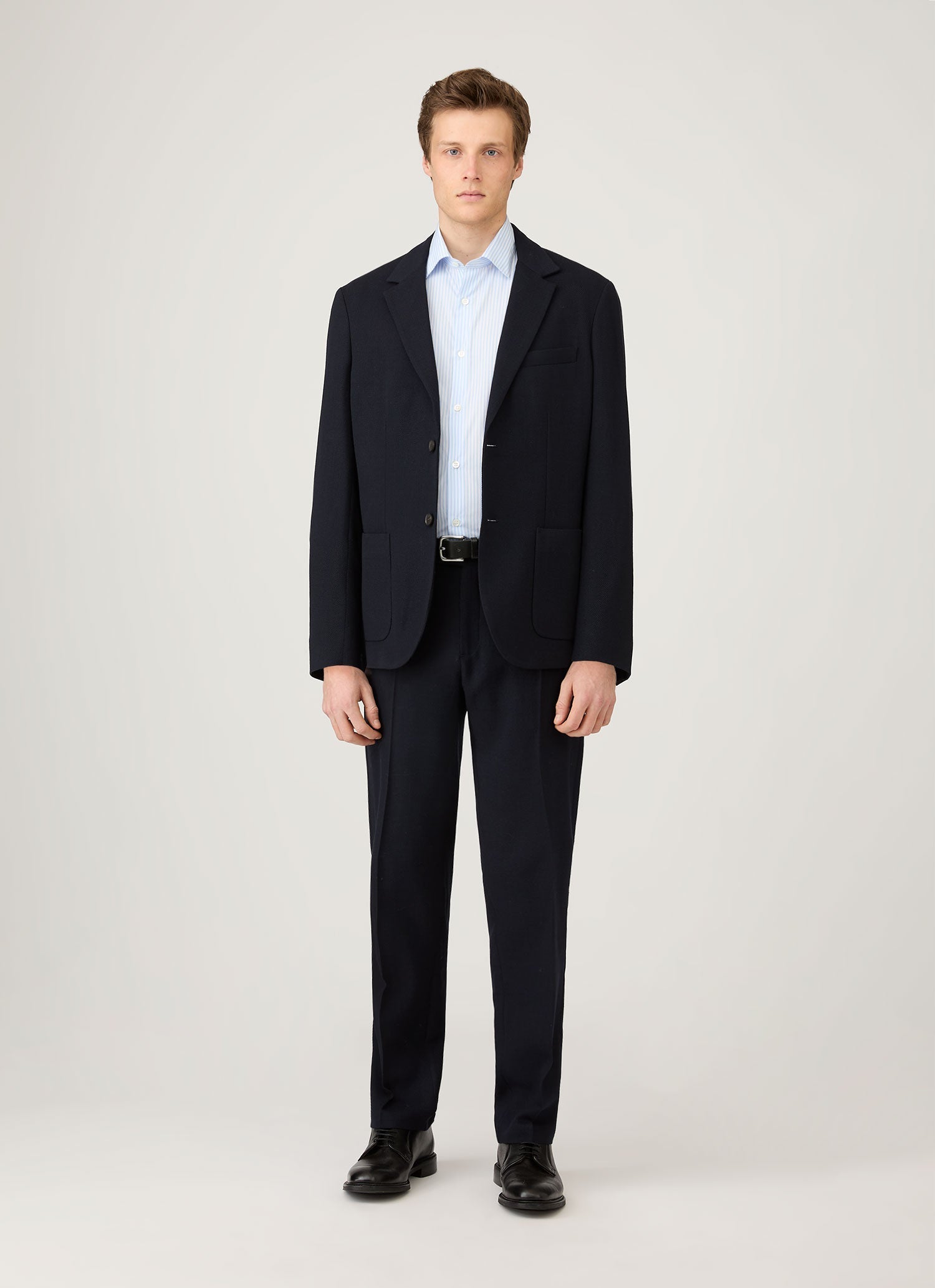 Men's Smart Poplin Shirt in White/Light Blue
