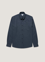 Men's Button Down Flannel Shirt in Selvedge Blue Melange