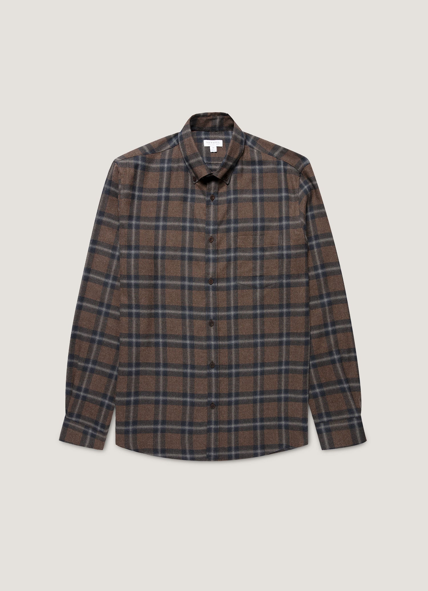 Men's Button Down Flannel Shirt in Bark Check