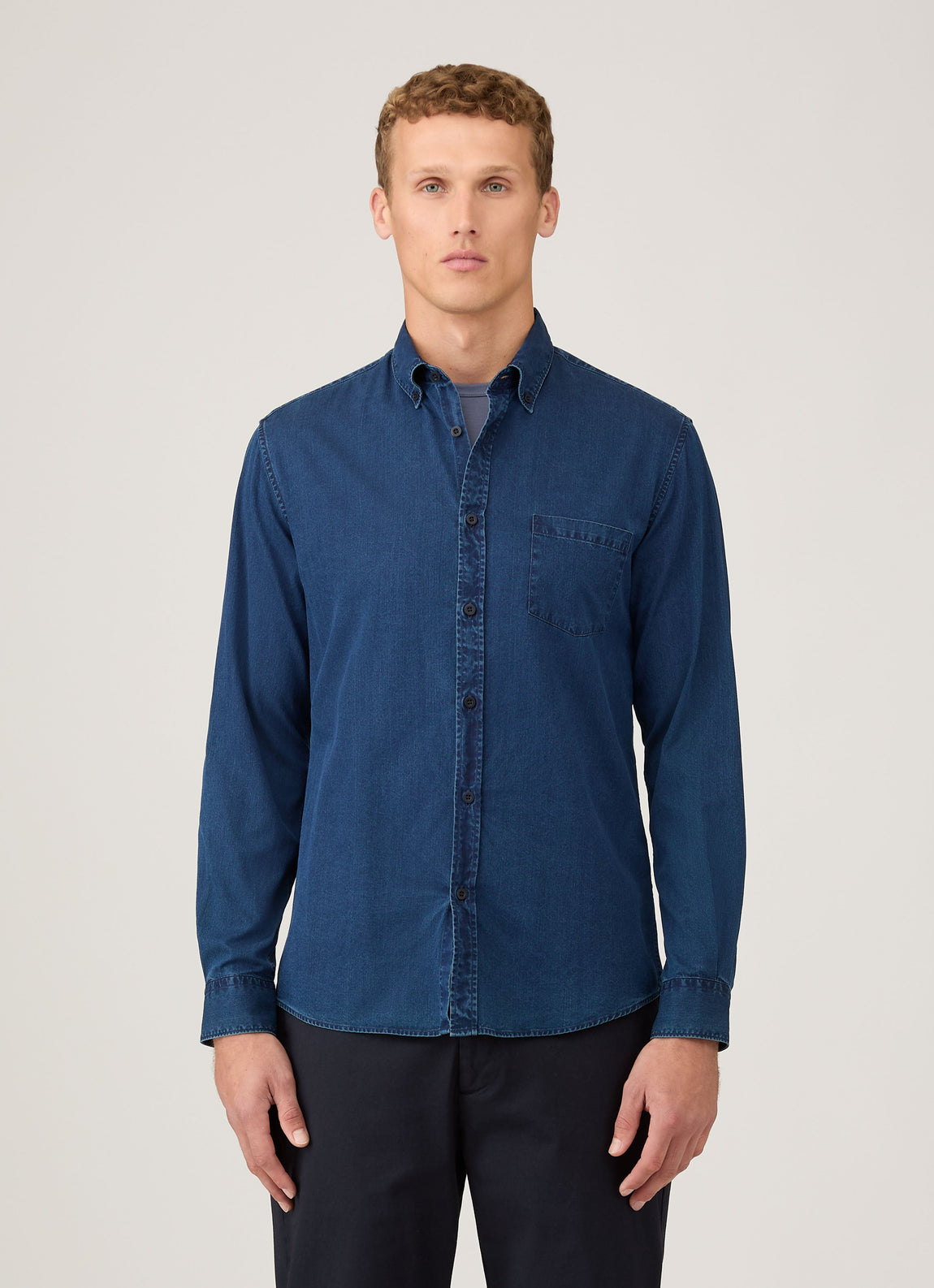 Men's Button Down Twill Shirt in Indigo