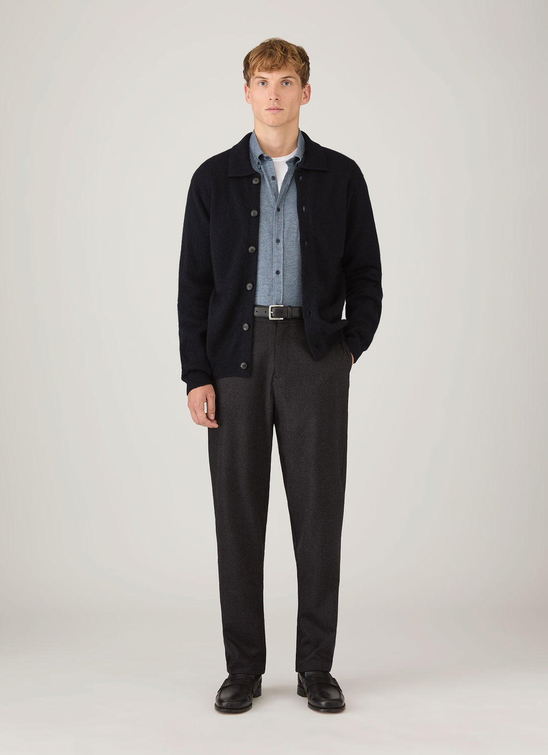 Men's Brushed Cotton Shirt in Light Blue Melange