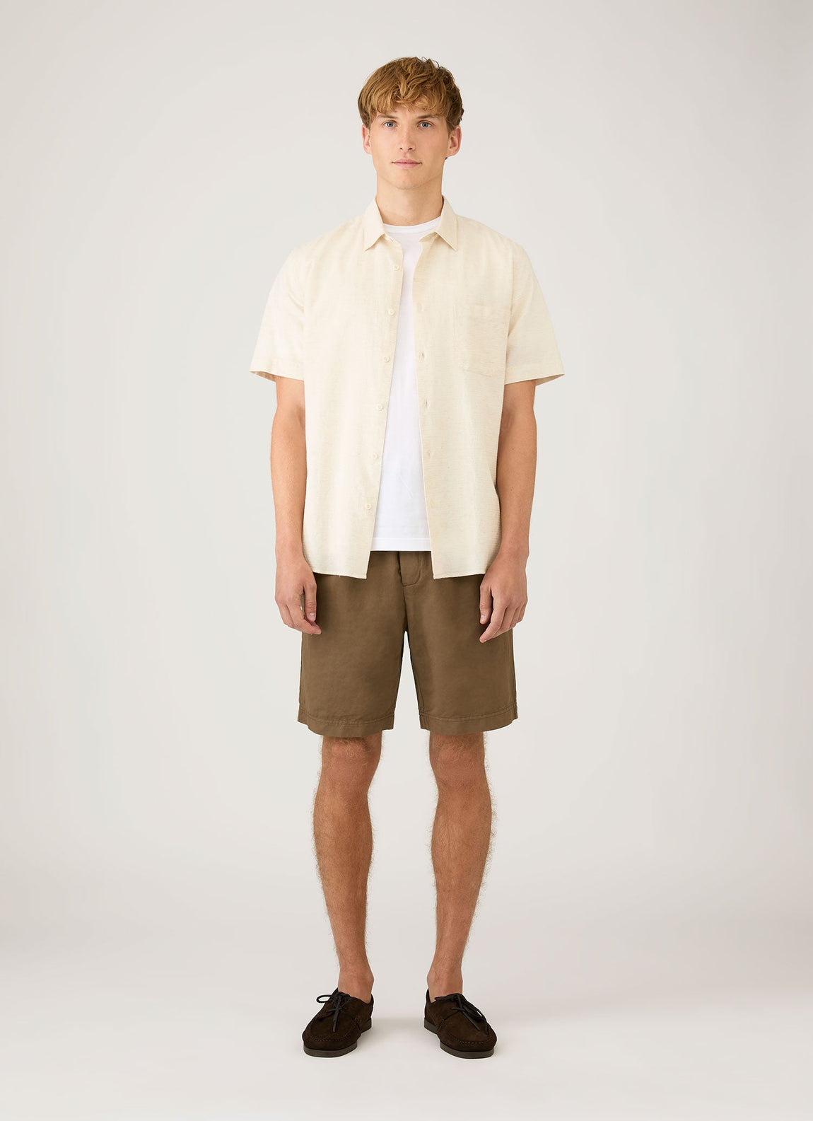 Men's Short Sleeve Cotton Linen Shirt in Ecru